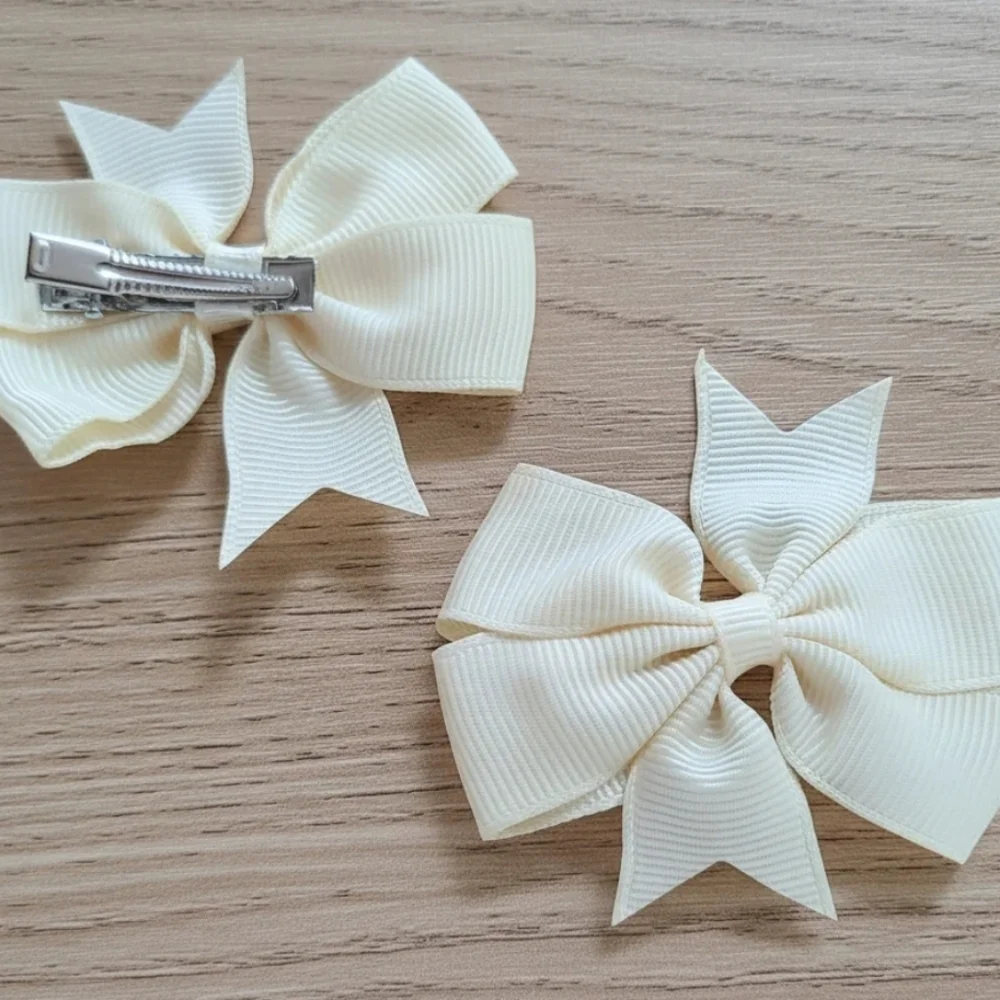Set of Light Yellow Hair Bows, Kids Hair Accessories